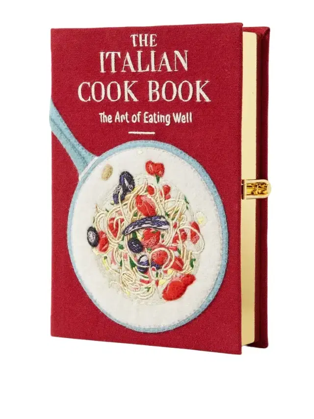 The Italian Cook Book Embroidered Appliquéd Canvas Clutch
