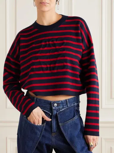 Loewe Cropped Oversized Striped Jacquard-knit Wool-blend Sweater - x small | Thumbnail 3