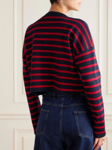 Loewe Cropped Oversized Striped Jacquard-knit Wool-blend Sweater - x small | Thumbnail 4