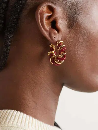 Bottega Veneta Gold Vermeil And Leather Hoop Earrings | Thumbnail 2