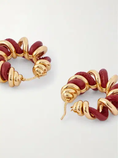 Bottega Veneta Gold Vermeil And Leather Hoop Earrings | Thumbnail 3