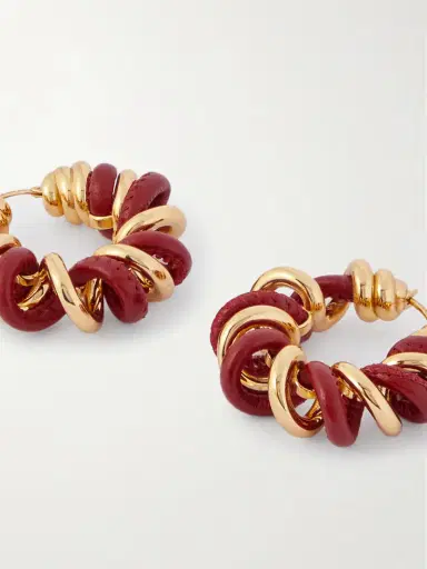 Bottega Veneta Gold Vermeil And Leather Hoop Earrings | Thumbnail 4