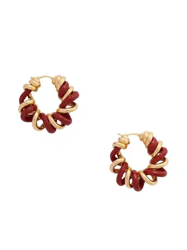 Bottega Veneta Gold Vermeil And Leather Hoop Earrings | Thumbnail 1