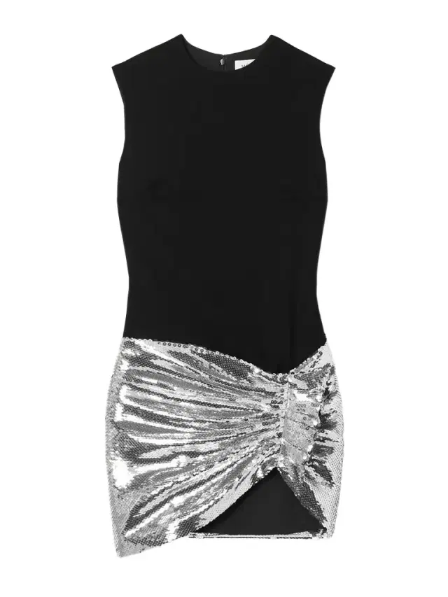 Mia Asymmetric Gathered Sequined Tulle And Crepe Mini Dress