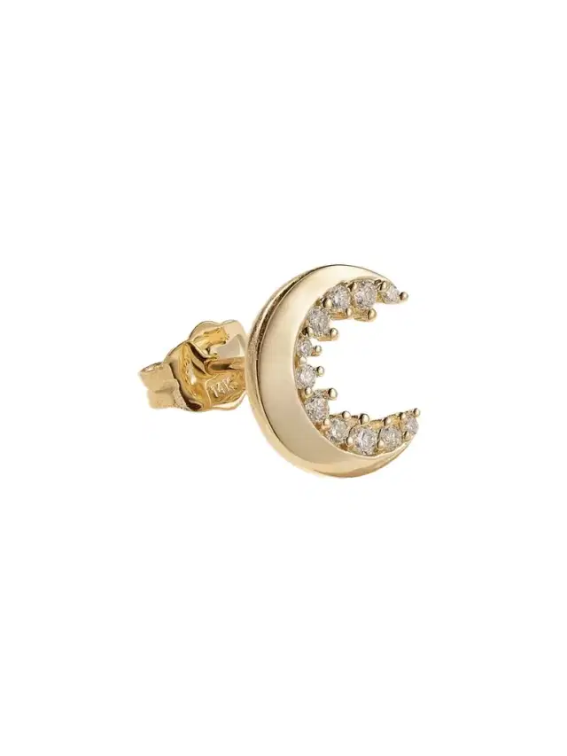 Crescent Moon 14-karat Gold Diamond Single Earring