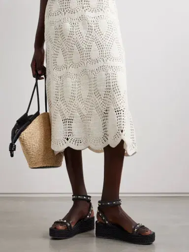 Valentino Garavani Rockstud Torchon 60 Leather And Silk Rope Platform Espadrilles | Thumbnail 2