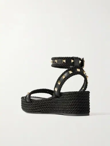 Valentino Garavani Rockstud Torchon 60 Leather And Silk Rope Platform Espadrilles | Thumbnail 3