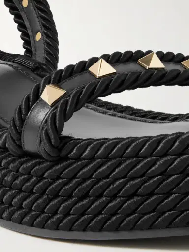 Valentino Garavani Rockstud Torchon 60 Leather And Silk Rope Platform Espadrilles | Thumbnail 4