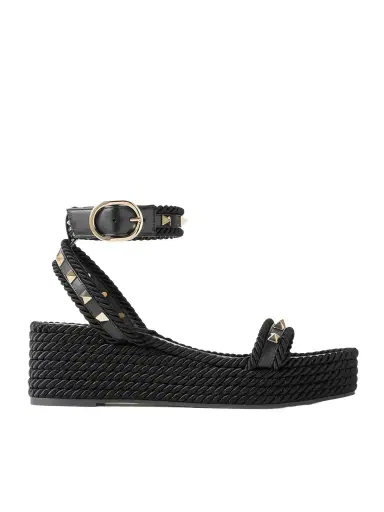 Valentino Garavani Rockstud Torchon 60 Leather And Silk Rope Platform Espadrilles | Thumbnail 1