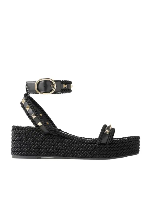 Rockstud Torchon 60 Leather And Silk Rope Platform Espadrilles
