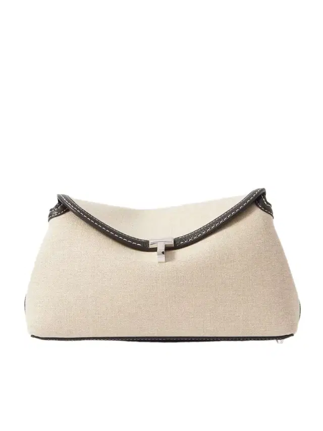 T-lock Leather-trimmed Cotton-canvas Clutch