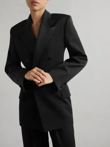 Saint Laurent Double-breasted Twill-trimmed Grain De Poudre Wool Blazer | Thumbnail 3 Saint Laurent Double-breasted Twill-trimmed Grain De Poudre Wool Blazer | Thumbnail 3