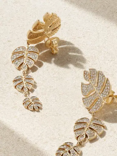 Sydney Evan Monstera Leaf 14-karat Gold Diamond Earrings | Thumbnail 3 Sydney Evan Monstera Leaf 14-karat Gold Diamond Earrings | Thumbnail 3