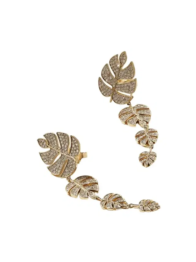 Sydney Evan Monstera Leaf 14-karat Gold Diamond Earrings