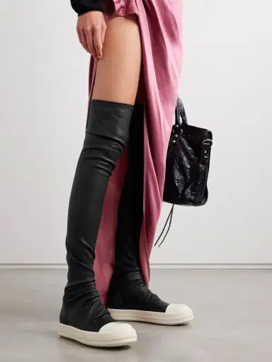 Rick Owens Rubber-trimmed Leather Over-the-knee Boots | Thumbnail 2 Rick Owens Rubber-trimmed Leather Over-the-knee Boots | Thumbnail 2