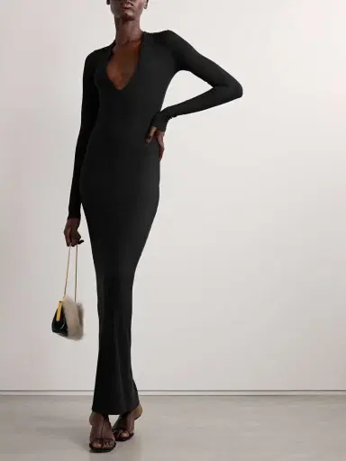 Skims Soft Lounge Long Deep Plunge Dress - Onyx | Thumbnail 2