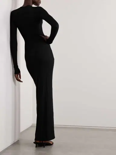 Skims Soft Lounge Long Deep Plunge Dress - Onyx | Thumbnail 3