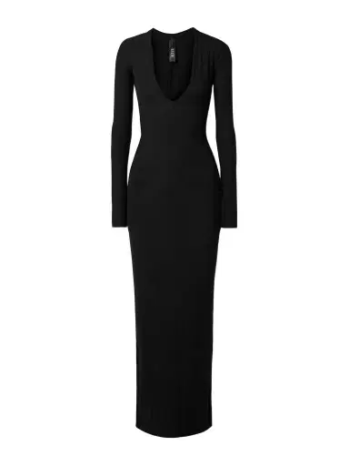 Skims Soft Lounge Long Deep Plunge Dress - Onyx | Thumbnail 1