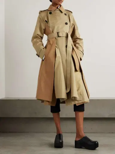 Sacai Belted Paneled Cotton-blend Gabardine And Wool-felt Trench Coat | Thumbnail 3