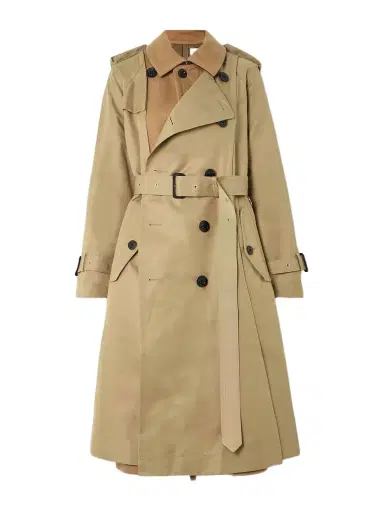 Sacai Belted Paneled Cotton-blend Gabardine And Wool-felt Trench Coat | Thumbnail 1