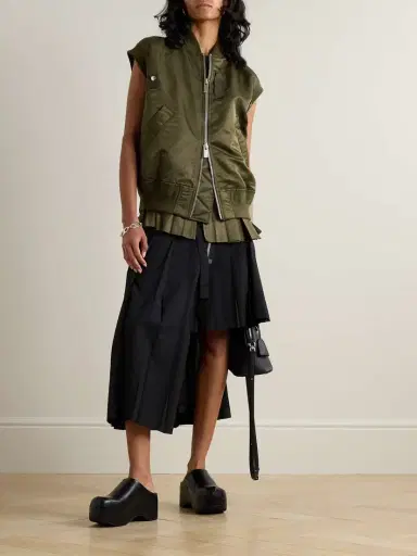 Sacai Pleated Grosgrain- And Taffeta-trimmed Shell Vest | Thumbnail 2