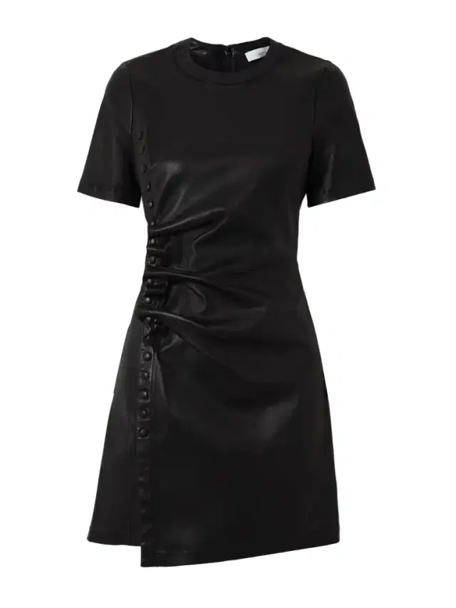 Gathered Leather Mini Dress