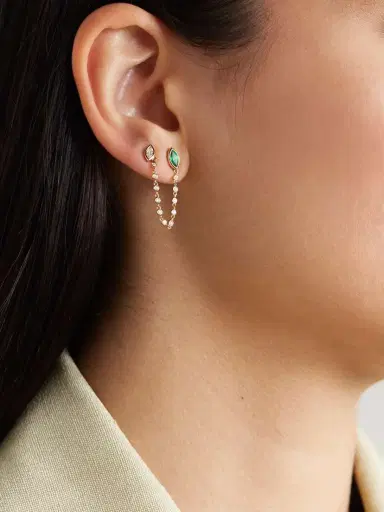 SHAY Duo Chain 18-karat Gold, Emerald And Diamond Single Earring | Thumbnail 2