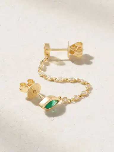 SHAY Duo Chain 18-karat Gold, Emerald And Diamond Single Earring | Thumbnail 3