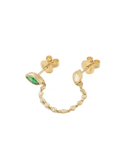 SHAY Duo Chain 18-karat Gold, Emerald And Diamond Single Earring | Thumbnail 1