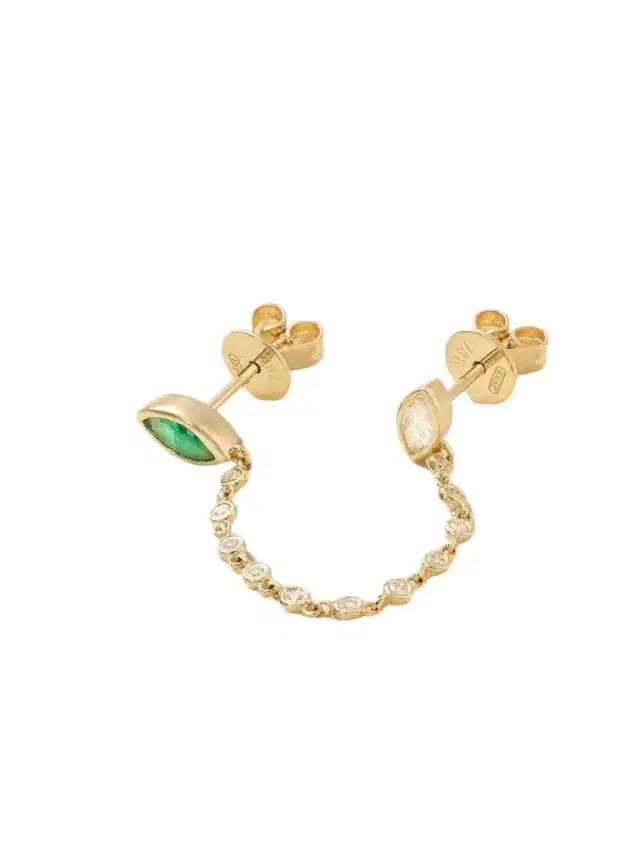 Duo Chain 18-karat Gold, Emerald And Diamond Single Earring