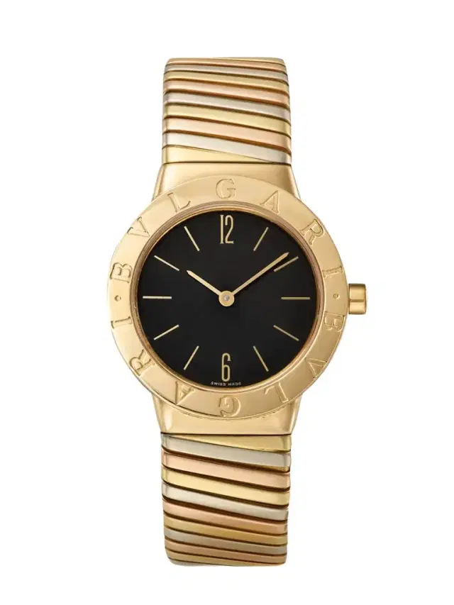 + Bvlgari Vintage Tubogas 1990s 30mm 18-karat Yellow, White And Rose Gold Watch