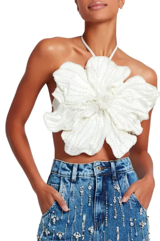 HAND-BEADED FLOWER TOP
