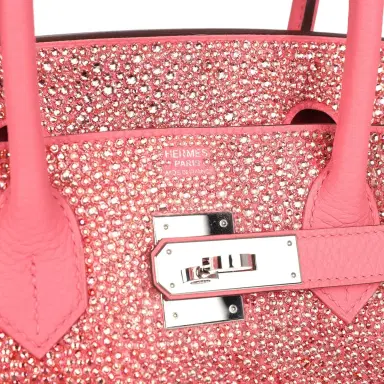 HERMÈS Custom Hermes Birkin 30 Ombre Swarovski Crystal Rose Azalee Clemence Palladium Hardware | Thumbnail 7 HERMÈS Custom Hermes Birkin 30 Ombre Swarovski Crystal Rose Azalee Clemence Palladium Hardware | Thumbnail 7