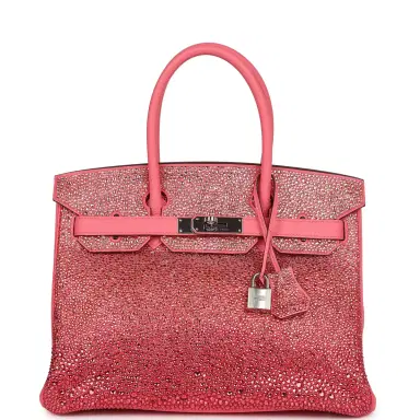 HERMÈS Custom Hermes Birkin 30 Ombre Swarovski Crystal Rose Azalee Clemence Palladium Hardware | Thumbnail 1 HERMÈS Custom Hermes Birkin 30 Ombre Swarovski Crystal Rose Azalee Clemence Palladium Hardware | Thumbnail 1
