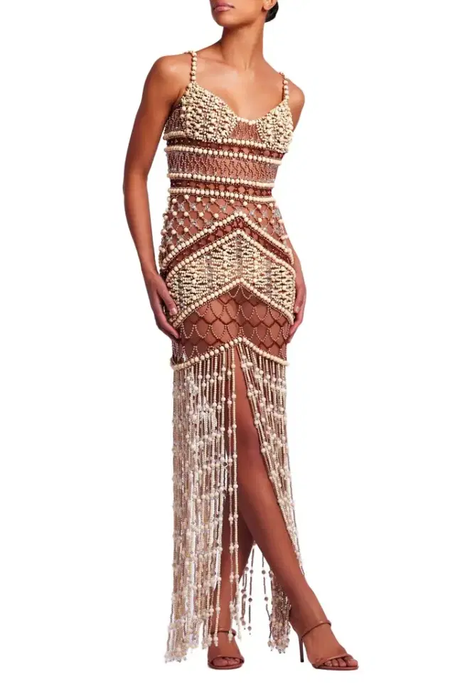 PatBo Wood and Crystal Beaded Gown (RUNWAY)