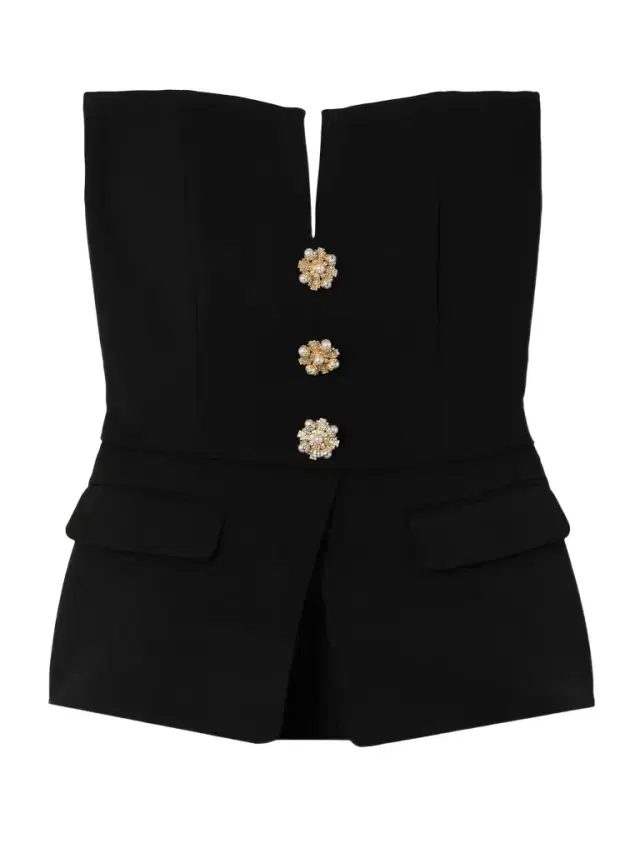Strapless Embellished Crepe Peplum Bustier Top
