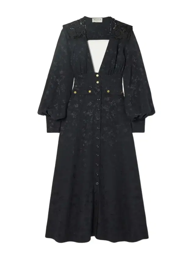 Nerina Gathered Guipure Lace-trimmed Silk-jacquard Midi Dress
