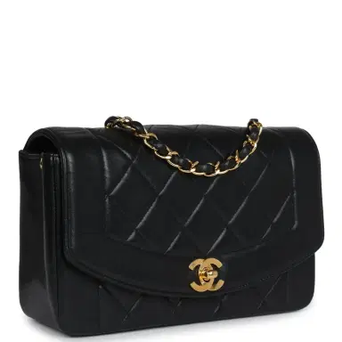 Chanel Vintage Chanel Small Diana Flap Bag Black Lambskin Gold Hardware | Thumbnail 2 Chanel Vintage Chanel Small Diana Flap Bag Black Lambskin Gold Hardware | Thumbnail 2