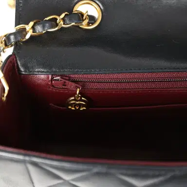 Chanel Vintage Chanel Small Diana Flap Bag Black Lambskin Gold Hardware | Thumbnail 9 Chanel Vintage Chanel Small Diana Flap Bag Black Lambskin Gold Hardware | Thumbnail 9