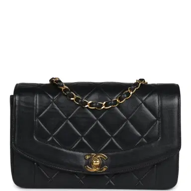 Chanel Vintage Chanel Small Diana Flap Bag Black Lambskin Gold Hardware | Thumbnail 1 Chanel Vintage Chanel Small Diana Flap Bag Black Lambskin Gold Hardware | Thumbnail 1