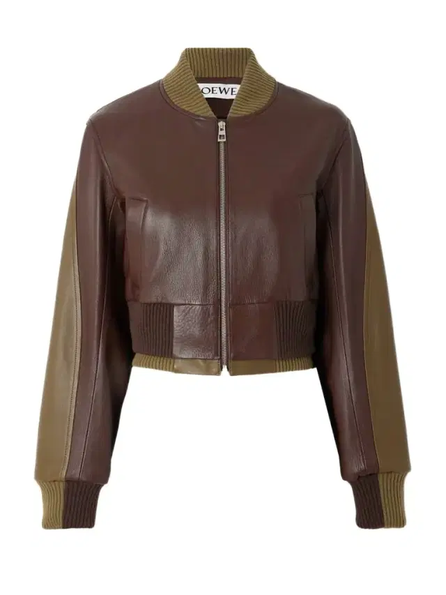 Cropped Layered Two-tone Leather Bomber Jacket