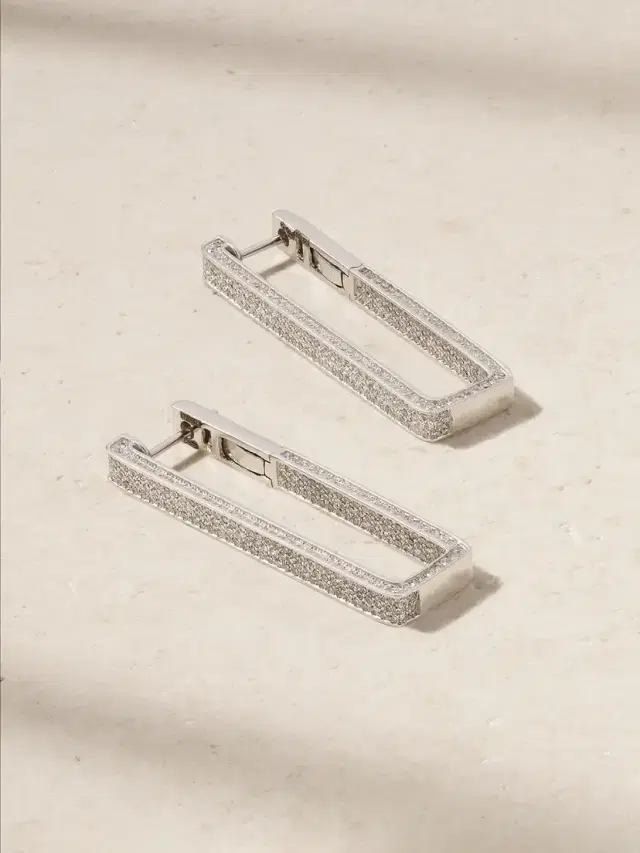 Elongated Deco Link 18-karat White Gold Diamond Earrings