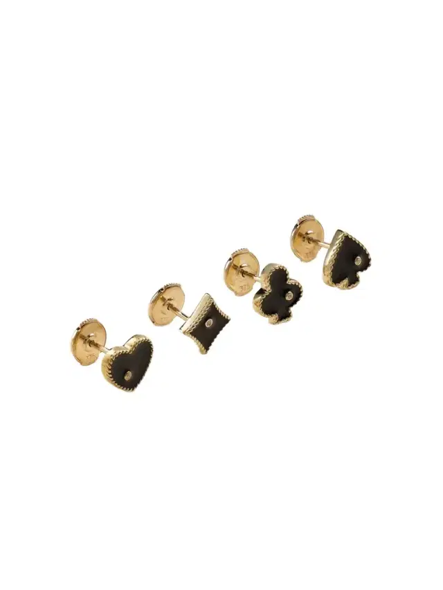 Set Of Four Puces Casino 9-karat Gold, Enamel And Diamond Earrings