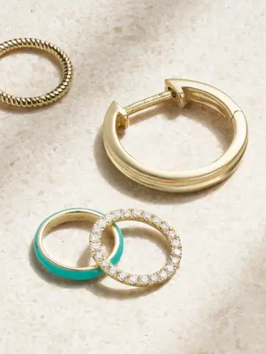 Yvonne Léon 9-karat Gold, Enamel And Diamond Single Hoop Earring | Thumbnail 3