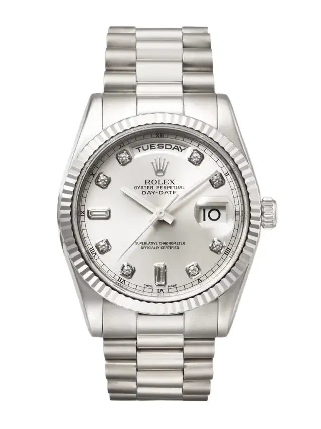 + Rolex Vintage 2002 Oyster Perpetual Day-date Automatic 36mm 18-karat White Gold And Diamond Watch, Ref. No., 118209