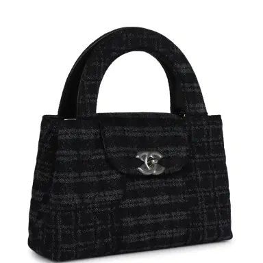 Chanel Chanel Small Kelly Shopper Dark Grey & Black Plaid Canvas Ruthenium Hardware | Thumbnail 2