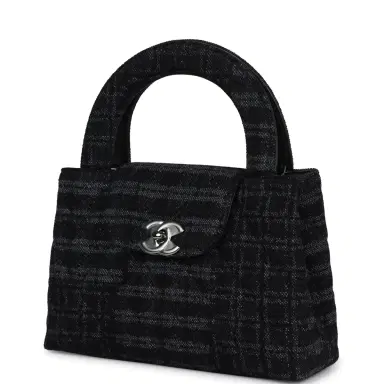 Chanel Chanel Small Kelly Shopper Dark Grey & Black Plaid Canvas Ruthenium Hardware | Thumbnail 3