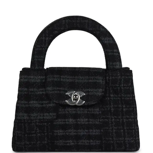 Chanel Chanel Small Kelly Shopper Dark Grey & Black Plaid Canvas Ruthenium Hardware