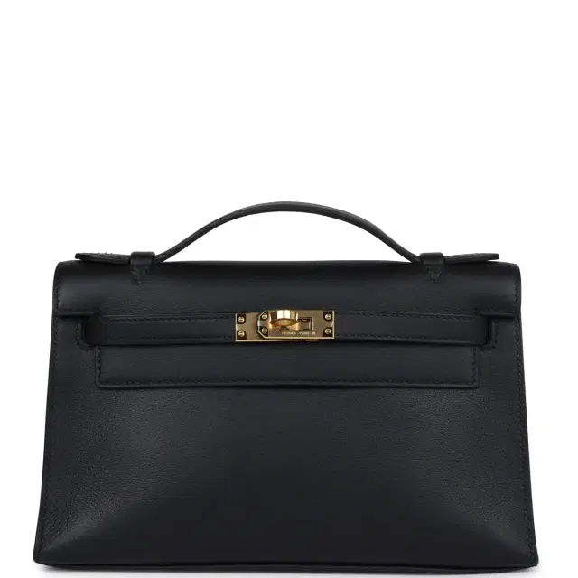 Hermes Kelly Pochette Black Swift Gold Hardware