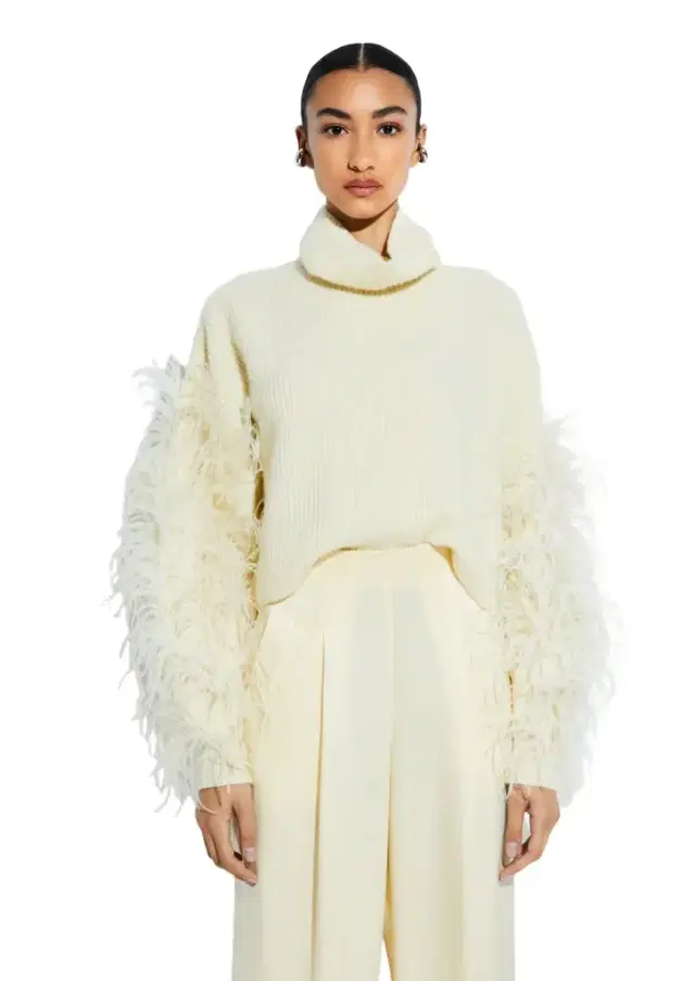 LAPOINTE Cashmere Turtleneck Sweater With Feathers